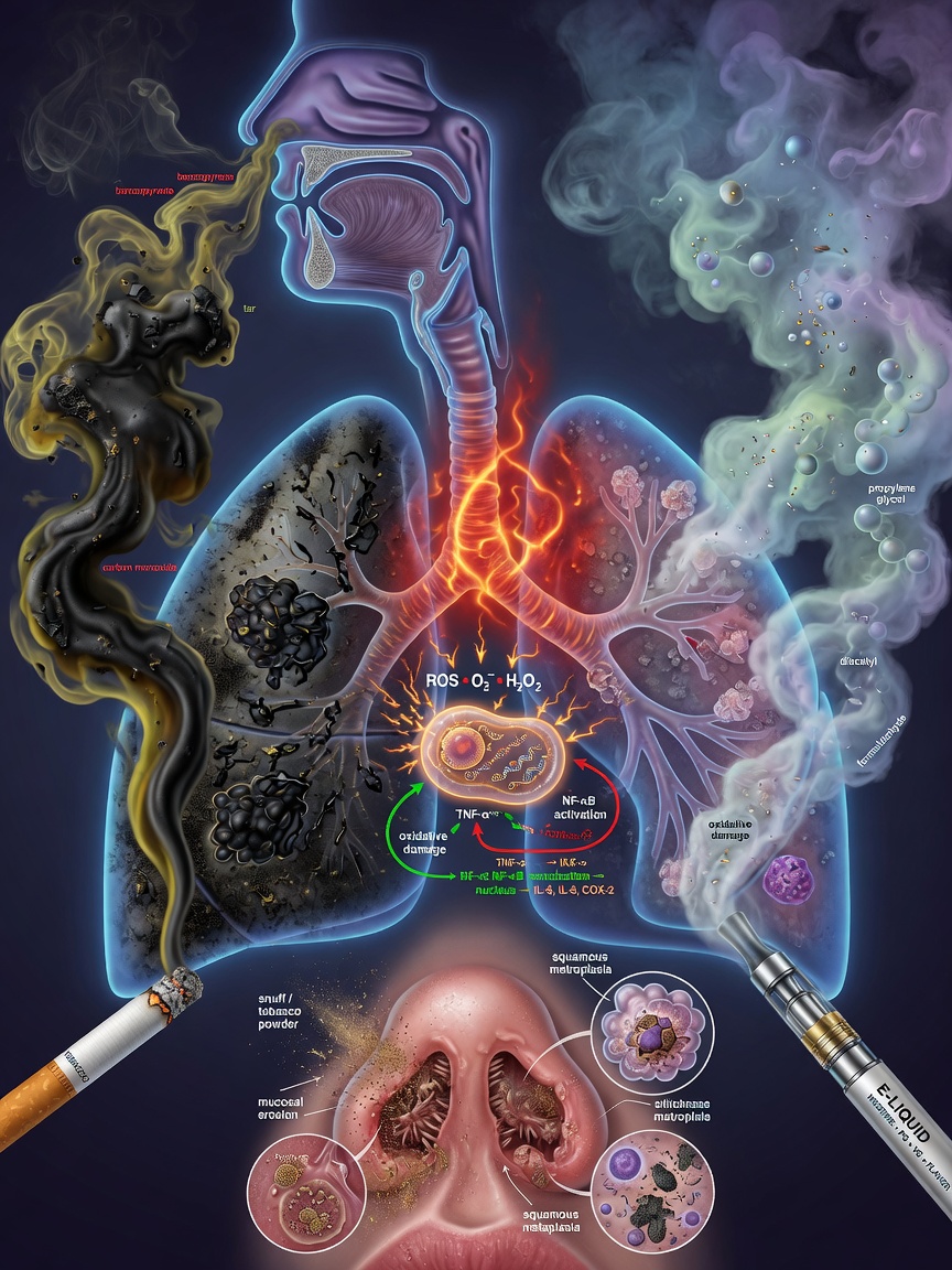 Smoke is not the only pathway: from the nasal cavity to the alveoli, different forms of tobacco products each have their own route of harm.